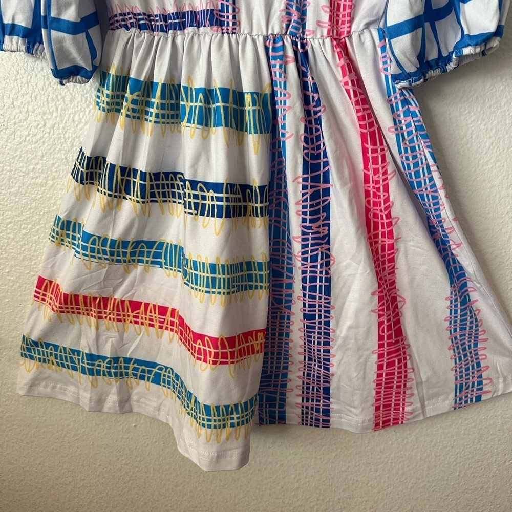 Kid’s Girl Casual Printed Short Sleeves Size 5-6 Skater Everyday Casual Dress B - Picture 5 of 7